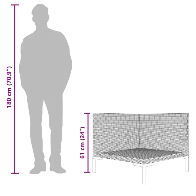 Canapé de jardin avec coussins Résine tressée demi-ronde