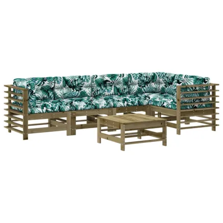 Salon de jardin 6 pcs avec coussins bois de pin imprégné 2