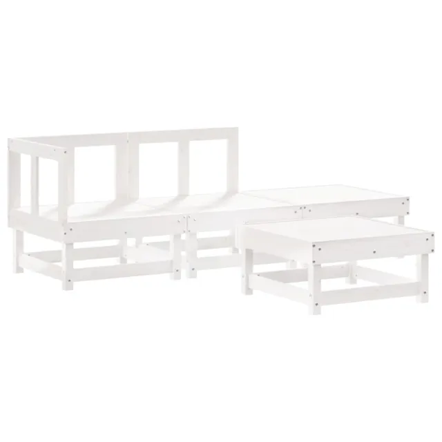 Salon de jardin 4 pcs avec coussins blanc bois massif