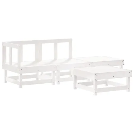Salon de jardin 4 pcs avec coussins blanc bois massif