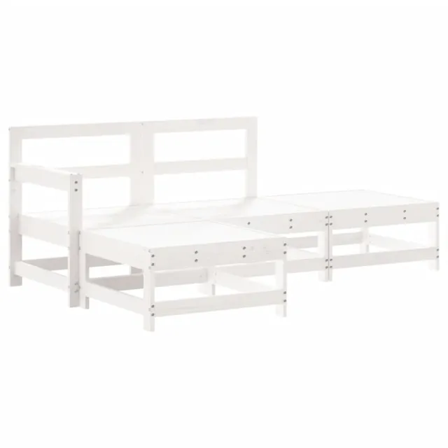 Salon de jardin 4 pcs avec coussins blanc bois massif
