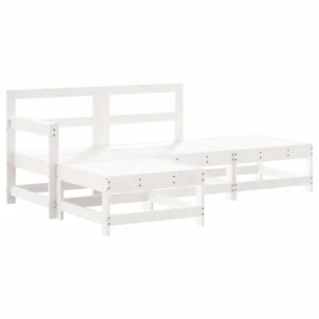 Salon de jardin 4 pcs avec coussins blanc bois massif