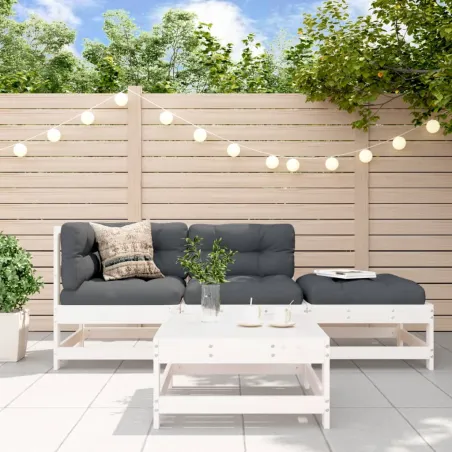 Salon de jardin 4 pcs avec coussins blanc bois massif