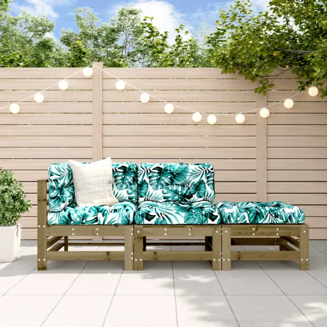 Salon de jardin 3 pcs avec coussins bois de pin imprégné
