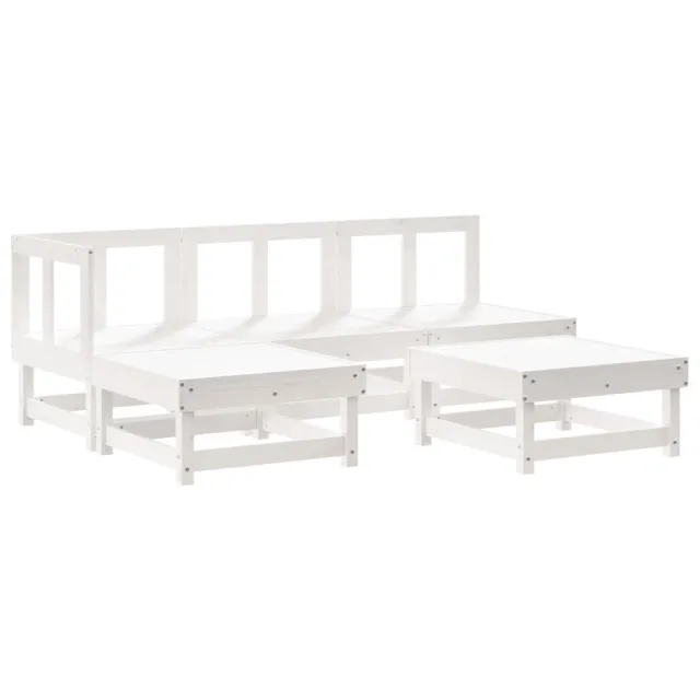 Salon de jardin 5 pcs avec coussins blanc bois massif