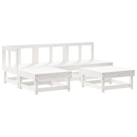 Salon de jardin 5 pcs avec coussins blanc bois massif