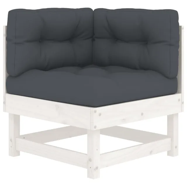 Salon de jardin 5 pcs avec coussins blanc bois massif