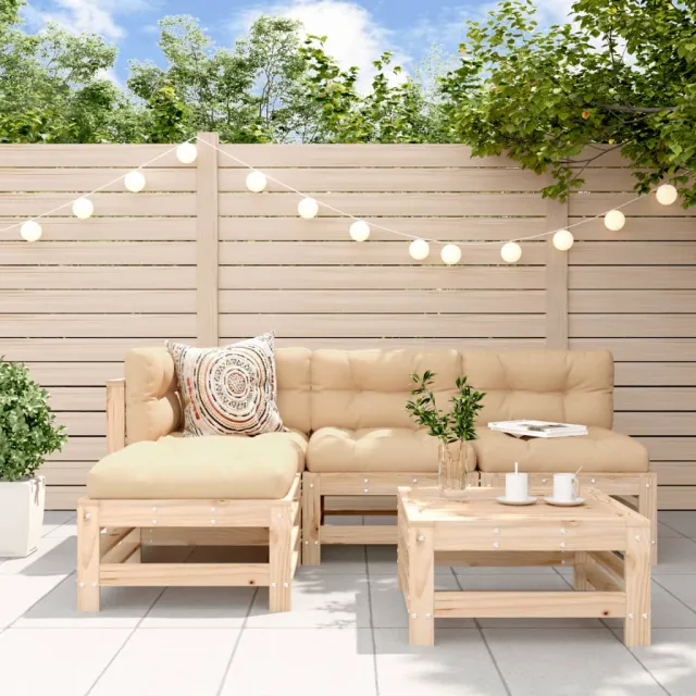 Salon de jardin 5 pcs avec coussins bois massif
