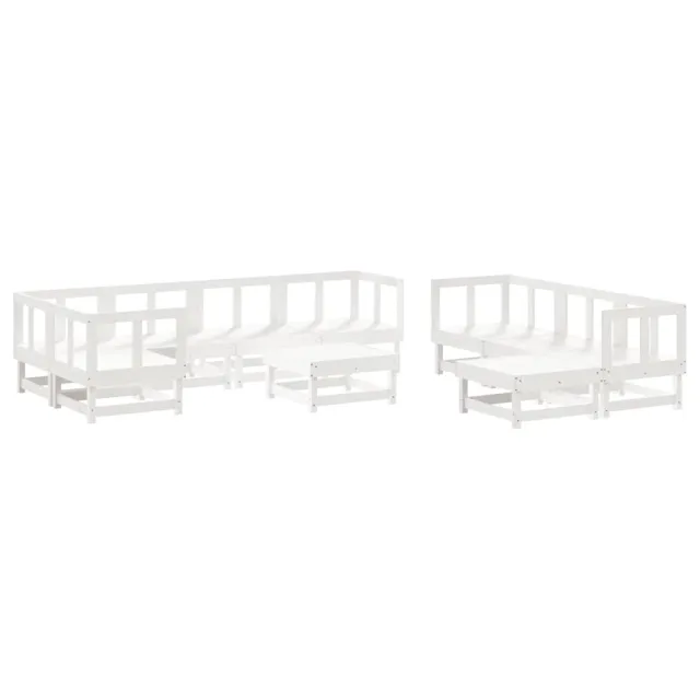 Salon de jardin 10 pcs avec coussins blanc bois massif