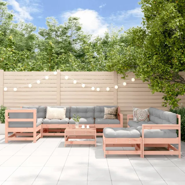 Salon de jardin 10 pcs avec coussins bois massif douglas