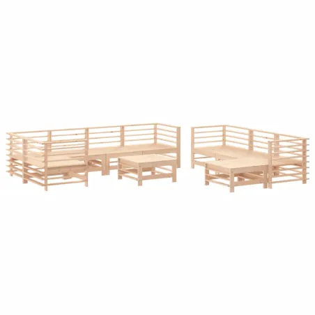 Salon de jardin 10 pcs avec coussins bois massif