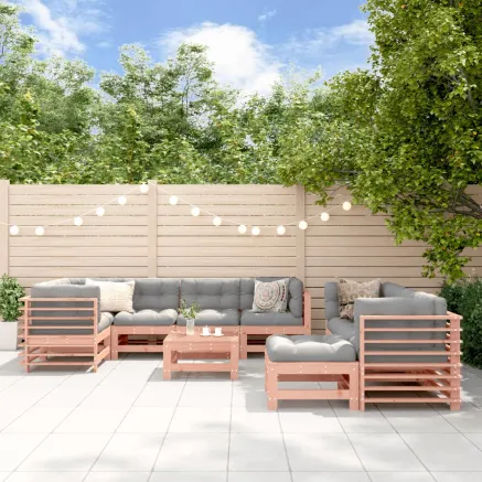 Salon de jardin 10 pcs avec coussins bois massif douglas