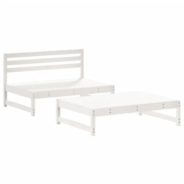 Salon de jardin 2 pcs avec coussins blanc bois massif
