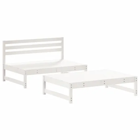 Salon de jardin 2 pcs avec coussins blanc bois massif
