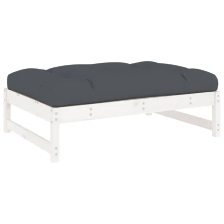 Salon de jardin 2 pcs avec coussins blanc bois massif