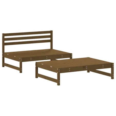 Salon de jardin 2 pcs avec coussins marron miel bois massif