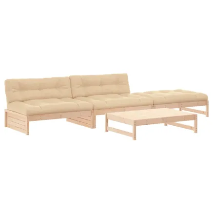 Salon de jardin 4 pcs avec coussins bois massif 2