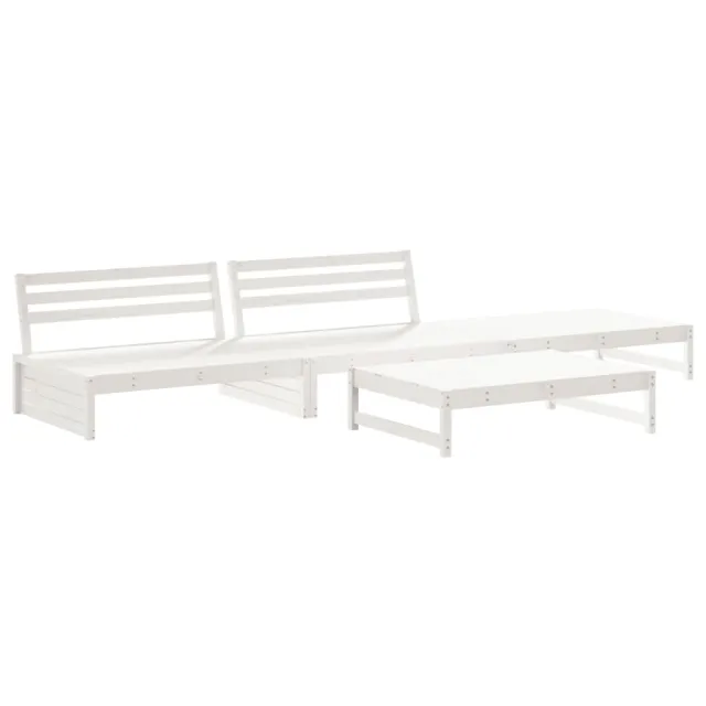 Salon de jardin 4 pcs avec coussins blanc bois massif