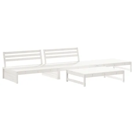 Salon de jardin 4 pcs avec coussins blanc bois massif