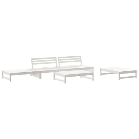 Salon de jardin 5 pcs avec coussins blanc bois massif