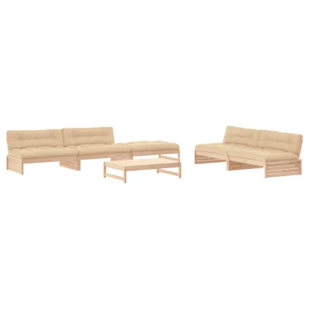 Salon de jardin 6 pcs avec coussins bois massif 2