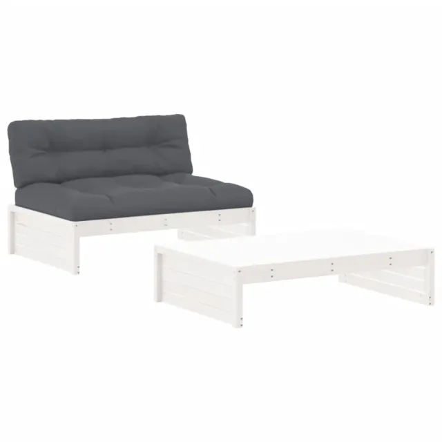 Salon de jardin 2 pcs avec coussins blanc bois massif