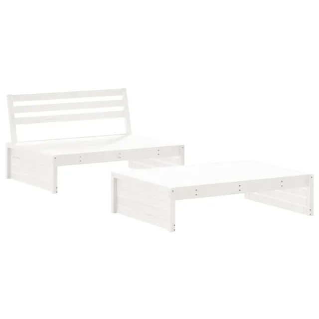 Salon de jardin 2 pcs avec coussins blanc bois massif