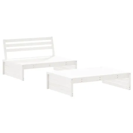 Salon de jardin 2 pcs avec coussins blanc bois massif