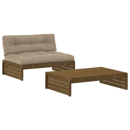 Salon de jardin 2 pcs avec coussins marron miel bois massif 2