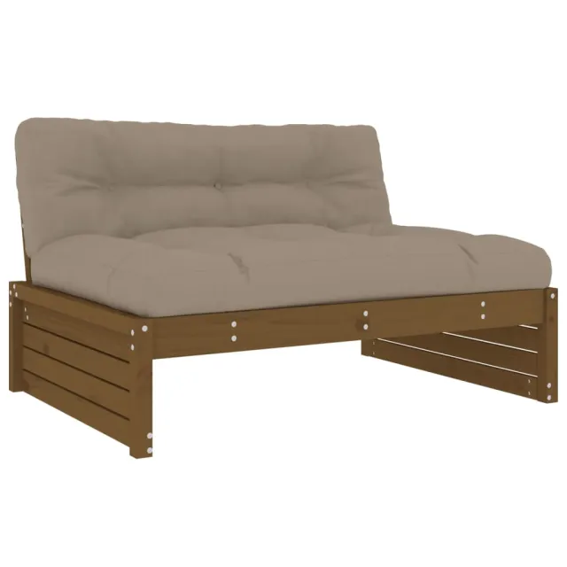Salon de jardin 2 pcs avec coussins marron miel bois massif