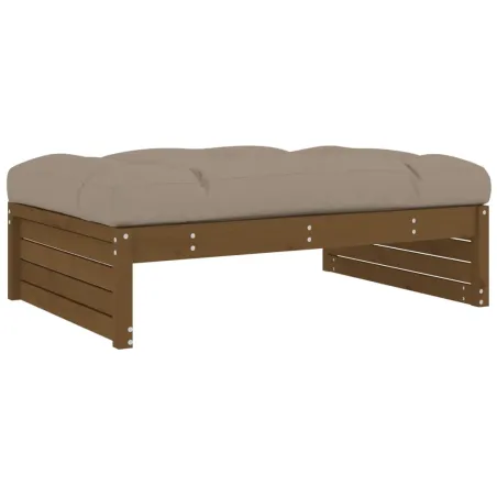 Salon de jardin 2 pcs avec coussins marron miel bois massif