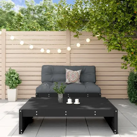 Salon de jardin 2 pcs avec coussins noir bois massif