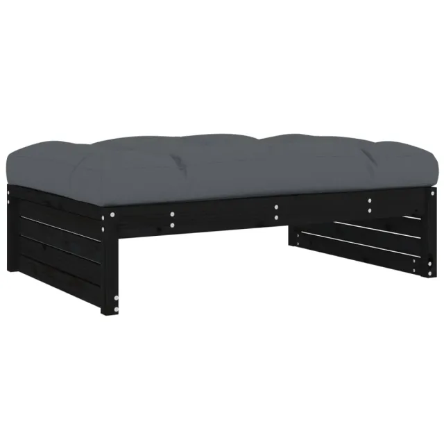 Salon de jardin 2 pcs avec coussins noir bois massif