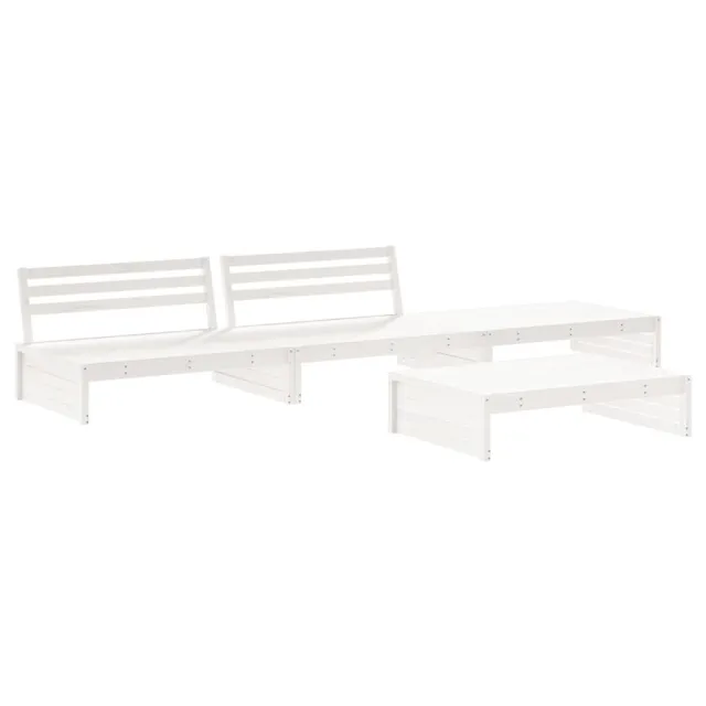 Salon de jardin 4 pcs avec coussins blanc bois massif