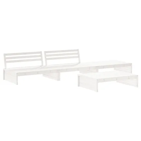 Salon de jardin 4 pcs avec coussins blanc bois massif