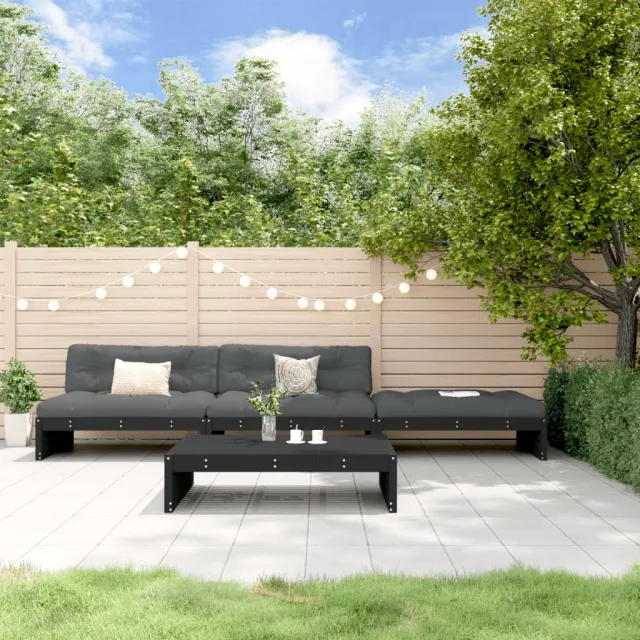 Salon de jardin 4 pcs avec coussins noir bois massif