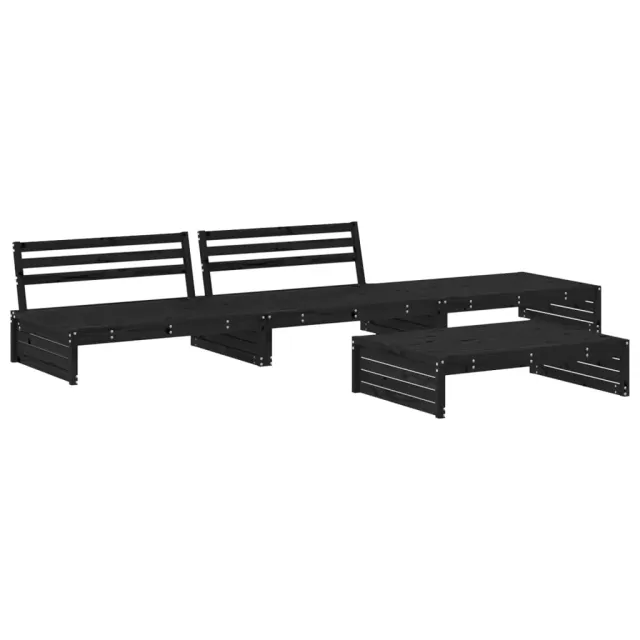 Salon de jardin 4 pcs avec coussins noir bois massif
