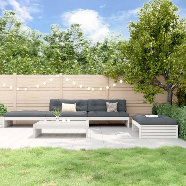 Salon de jardin 5 pcs avec coussins blanc bois massif