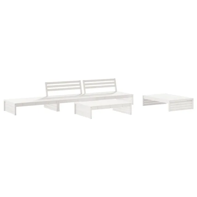 Salon de jardin 5 pcs avec coussins blanc bois massif