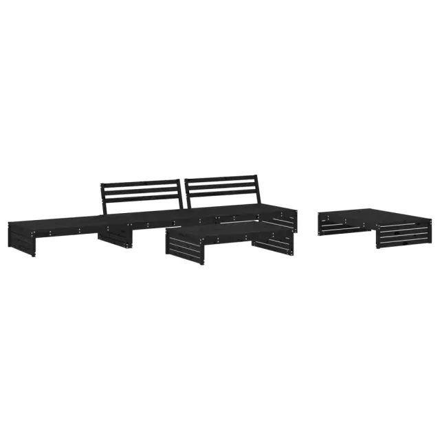 Salon de jardin 5 pcs avec coussins noir bois massif
