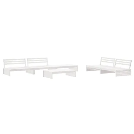 Salon de jardin 6 pcs avec coussins blanc bois massif