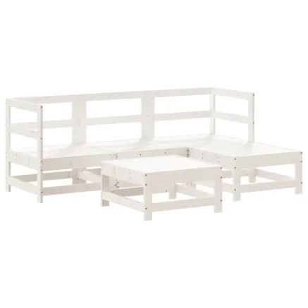 Salon de jardin 5 pcs blanc bois massif de pin 2