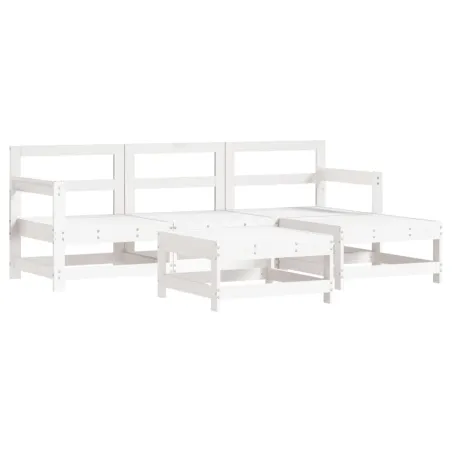 Salon de jardin 5 pcs blanc bois massif de pin