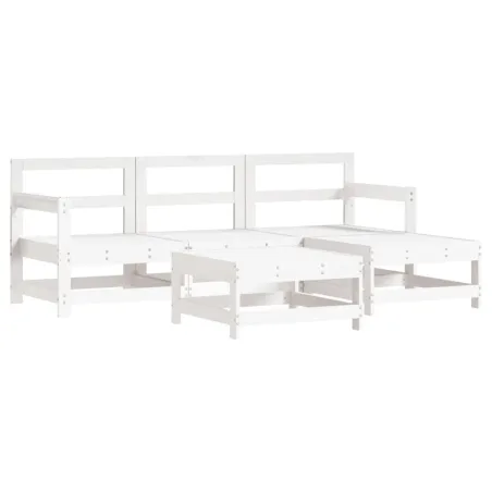 Salon de jardin 5 pcs blanc bois massif de pin