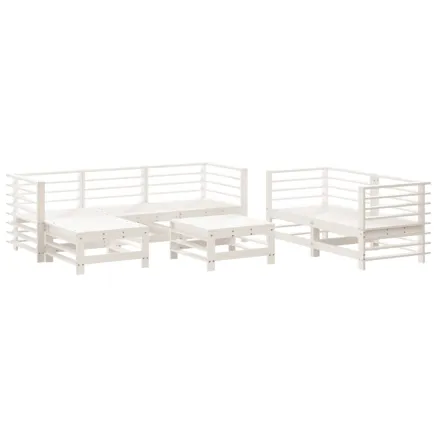 Salon de jardin 7 pcs Blanc Bois de pin massif 2