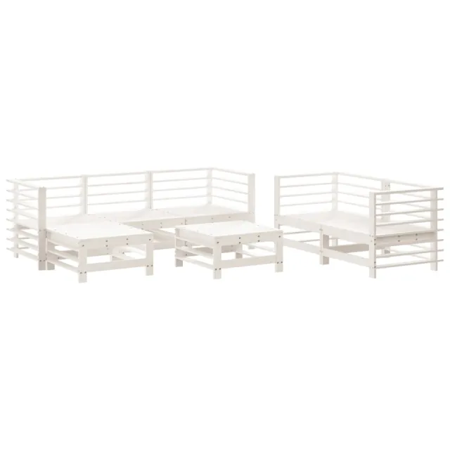 Salon de jardin 7 pcs Blanc Bois de pin massif