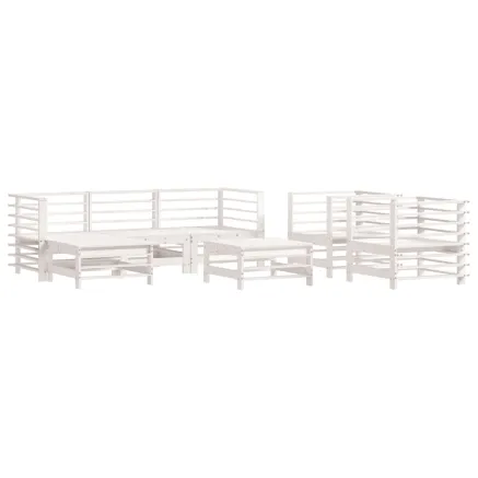 Salon de jardin 7 pcs Blanc Bois de pin massif 2