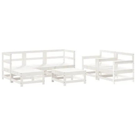 Salon de jardin 7 pcs Blanc Bois de pin massif 2