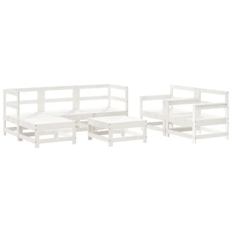 Salon de jardin 7 pcs Blanc Bois de pin massif