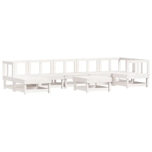Salon de jardin 8 pcs Blanc Bois de pin massif